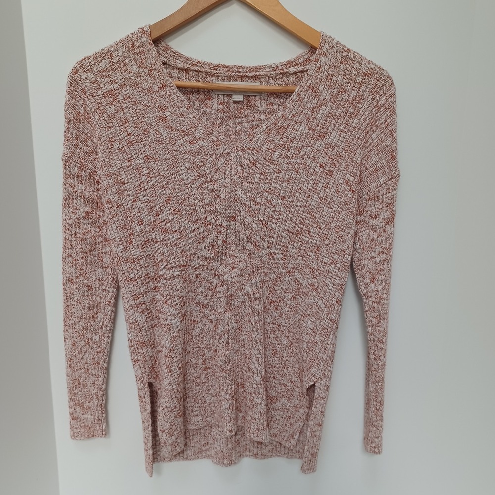 LOFT Knitted Rib Stitch V Neck 3/4 Sleeve Pullover Sweater XXS $5 SALE